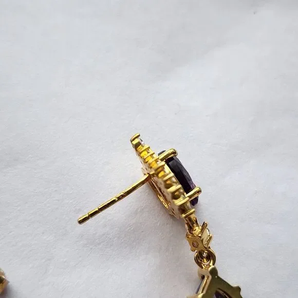 Amethyst Earrings Post Back 925 Sterling Silver Gold Vermeil Dangle New Romantic - Picture 6 of 9